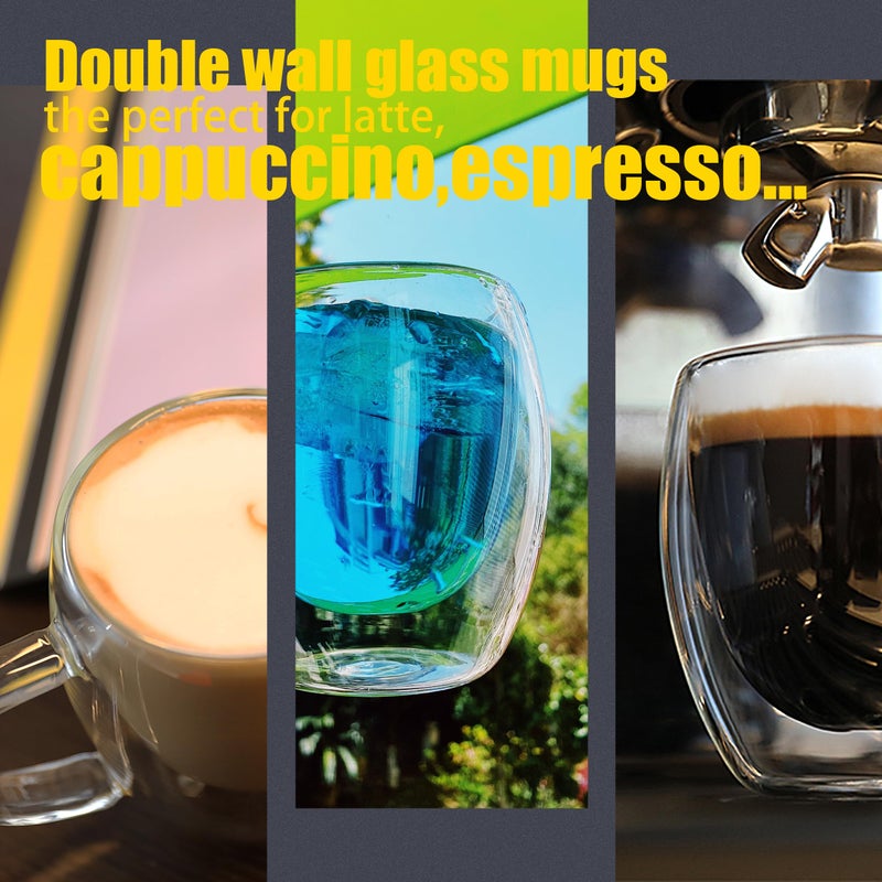 PunPun 8.5oz/250ml Espresso Cups, Double Wall Insulated Glass Cups, Set of 2 - Image 4